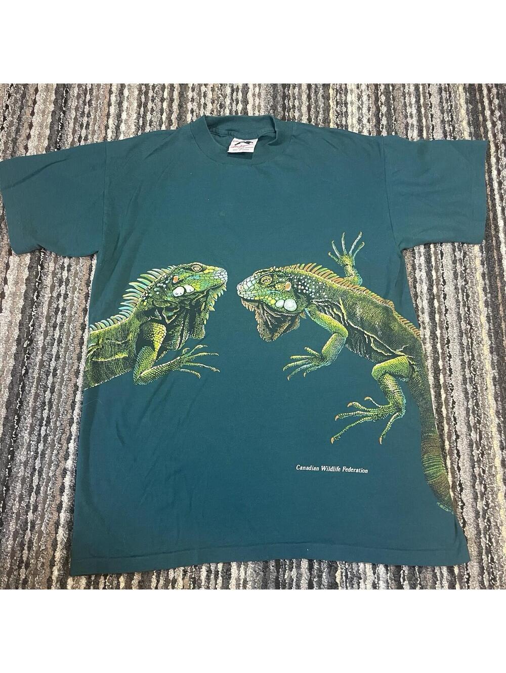 Vintage Harlequin Nature 90s Duo Iguana Green T Shirt Single Stitch Size S